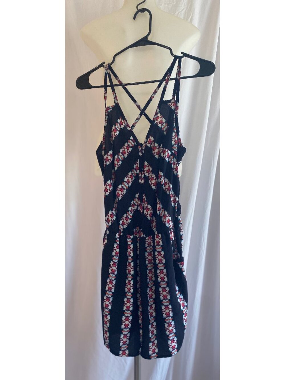 Xhilaration Blue And Red Geometric Print Strappy Romper M